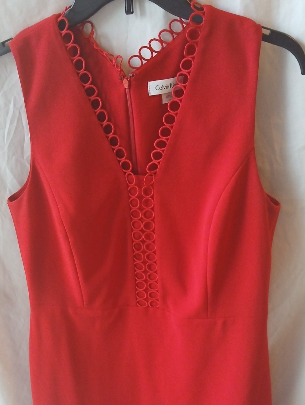 Calvin Klein Red Sleeveless V-Neck Dress Top Ring Design Collar
